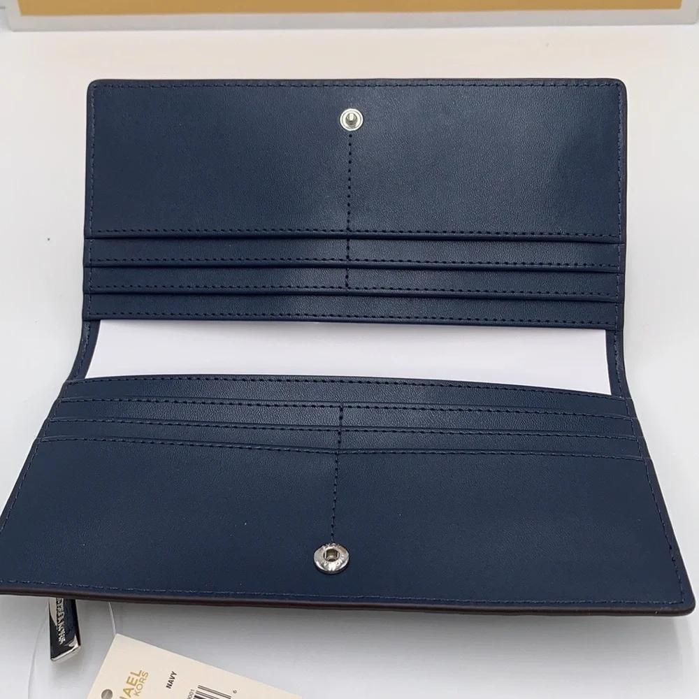 Michael Kors Reed Large Bifold Pebbled Leather Snap Wallet Card Case Navy NWT - Picture 6 of 12